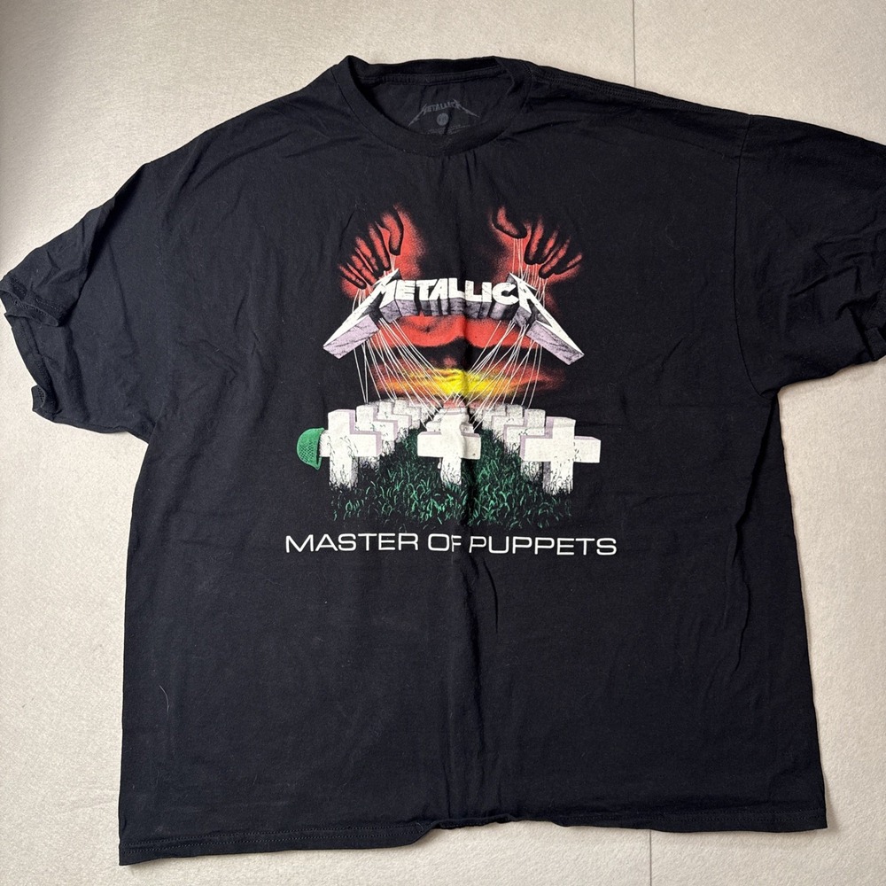 Metallica Master Of Puppets Graphic Print T Shirt Band Music Rock Black Size 2XL